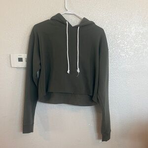 wild fable Olive Green Cropped Hoodie with White Drawstrings